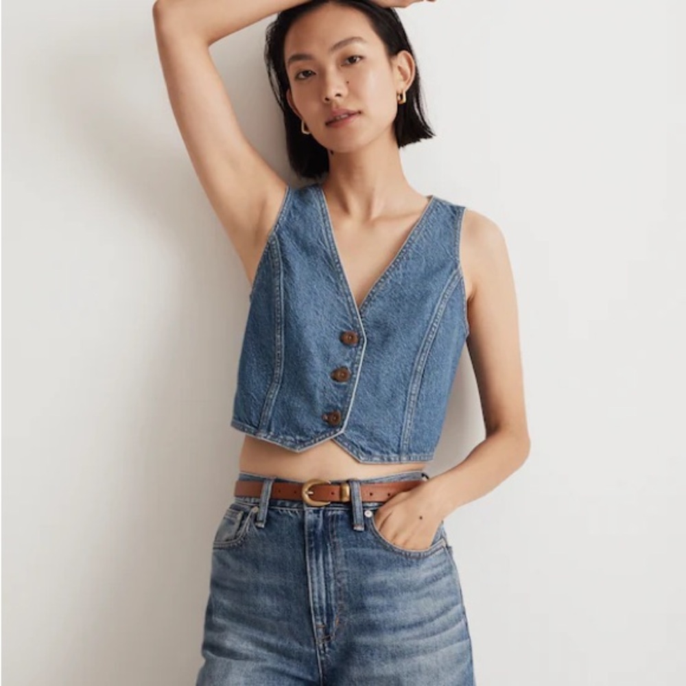 Madewell Cropped Cotton Hemp Vest, Size 12, Medium Wash